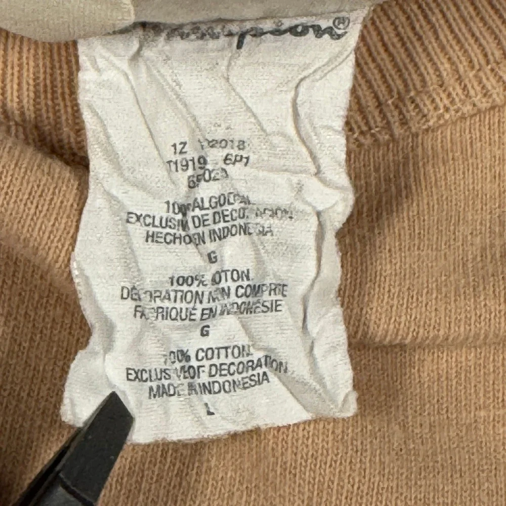 Champion Heritage Graphic T-Shirt Mens Large Tan Salmon Script Logo Cotton T1919 - Picture 7 of 8